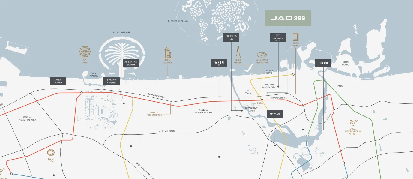 خريطة توضح موقع JAD 288 في جميرا جاردن سيتي، دبي