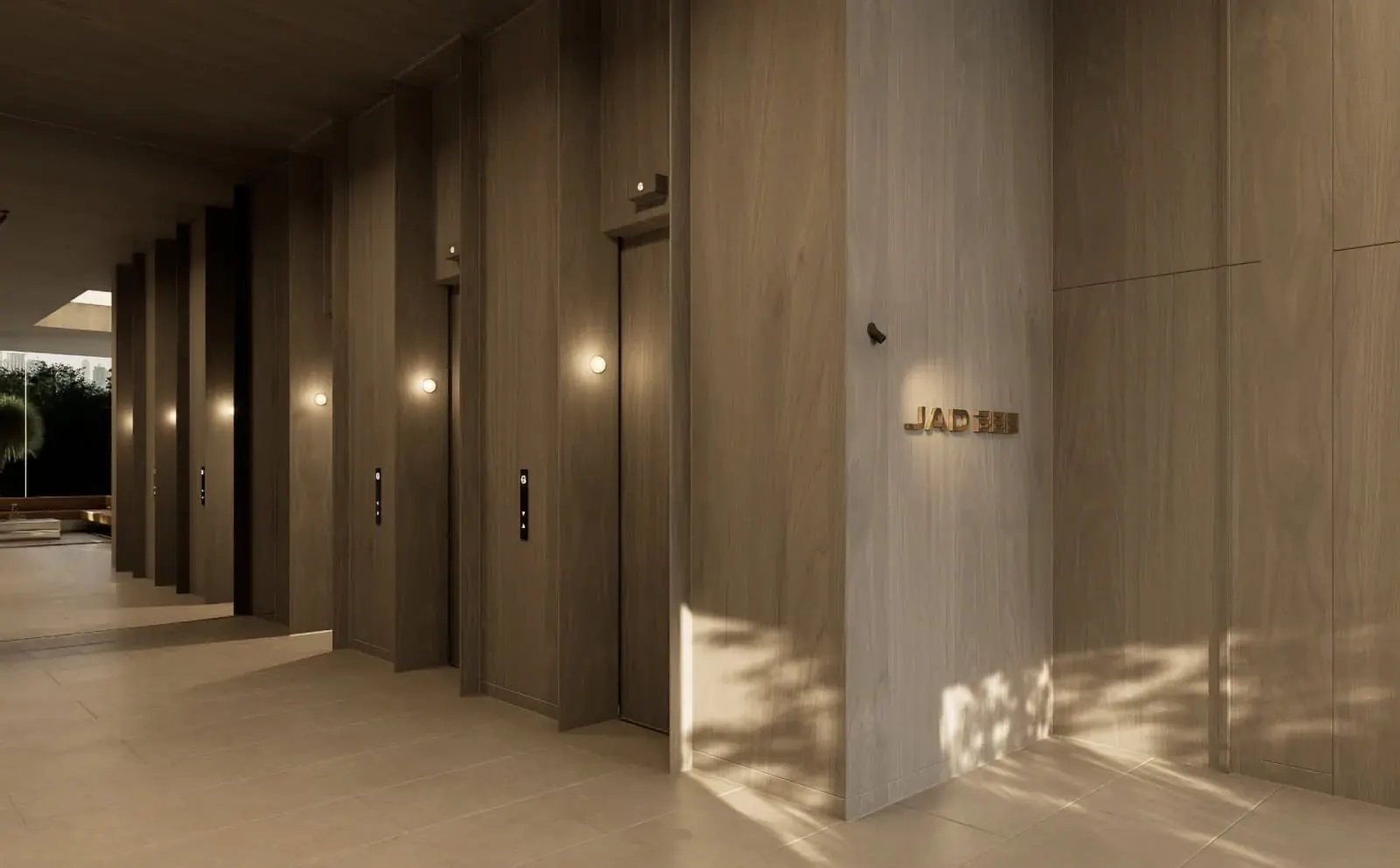 ردهة JAD 288 بتكسيات خشبية دافئة وتفاصيل معمارية مدروسة